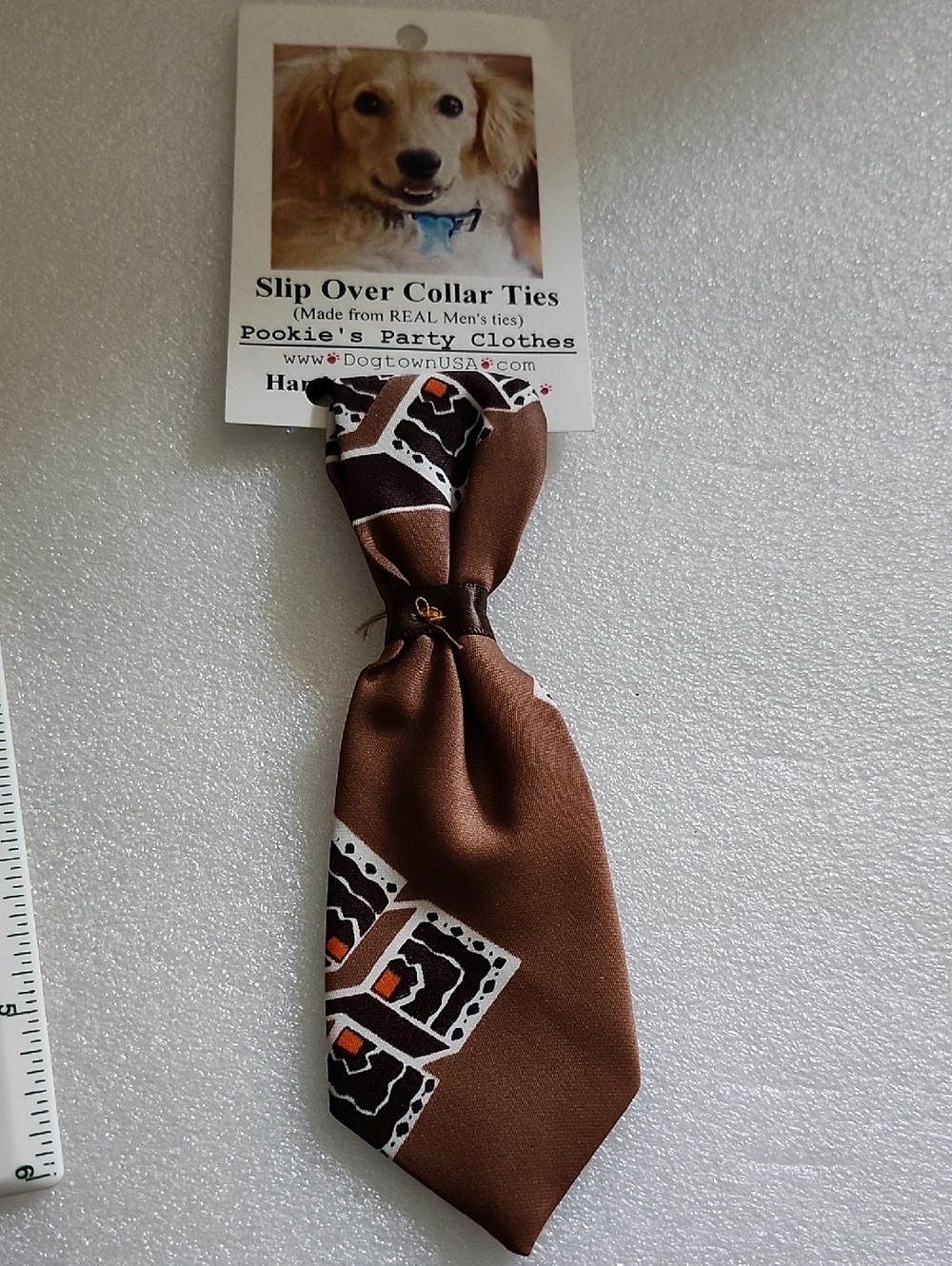 Hand Crafted Brown and White Slip Over Dog Collar Tie